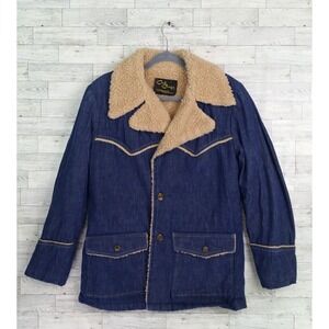 Vintage Cal Craft Western Jacket Sherpa Denim Jean Jacket Coat Blue Size Large L
